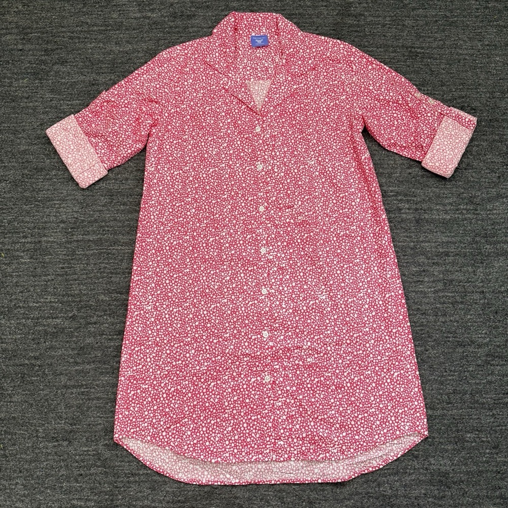 Pine Cone Hill Shirt Dress Women Medium Pink Roll Tab Sleeve Button Up Cotton